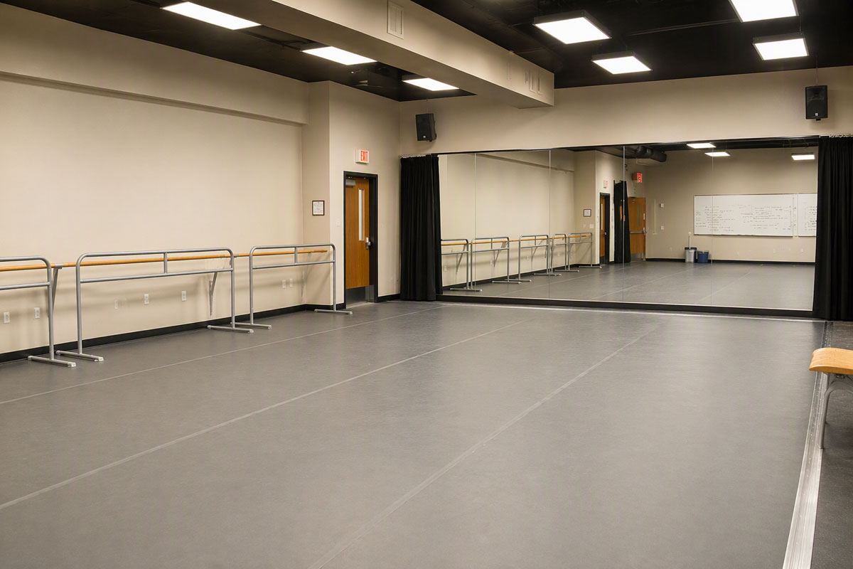 Dance studio featuring Precision Marley dance flooring by Robbins