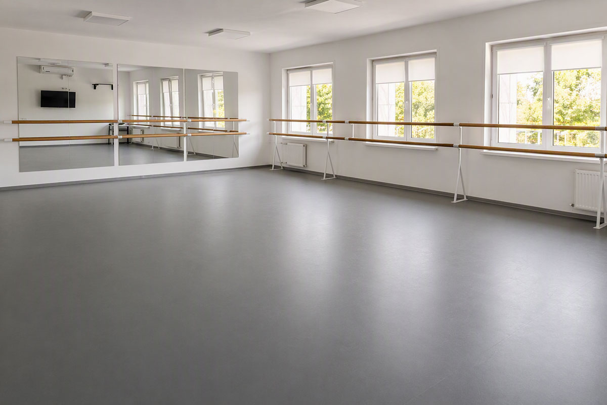 Precision Marley dance flooring installed in a professional ballet studio