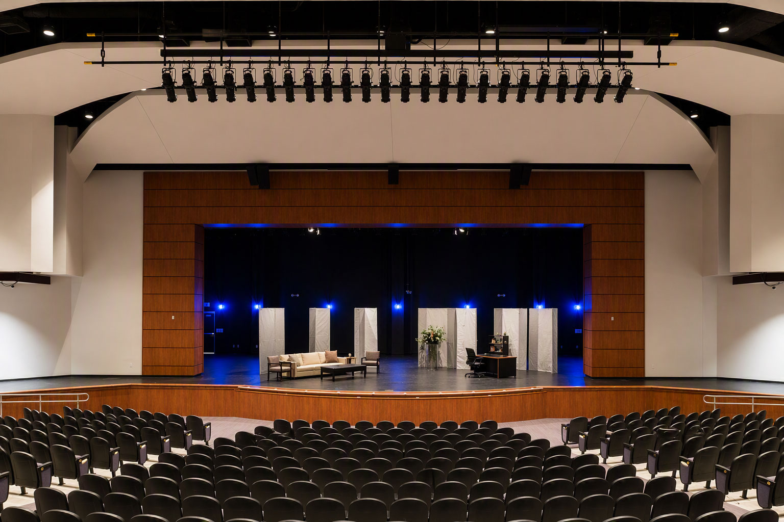 K-12-Space-modified-web K-12 school performing arts theater featuring a Robbins dance floor designed for student performances, rehearsals and school productions