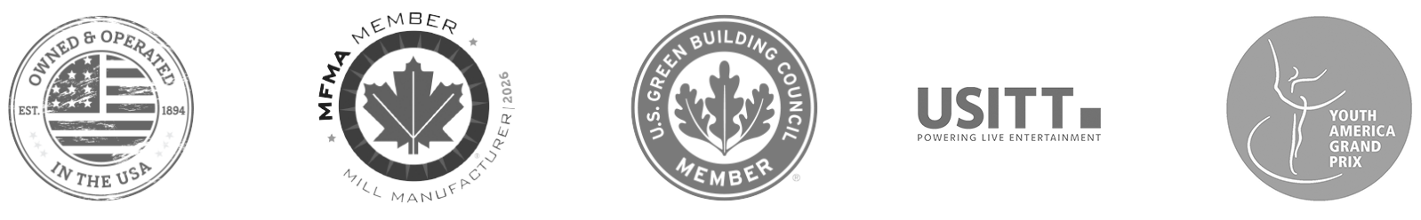 Industry certifications, memberships and performing arts affiliations that reflect Robbins' quality and manufacturing standards